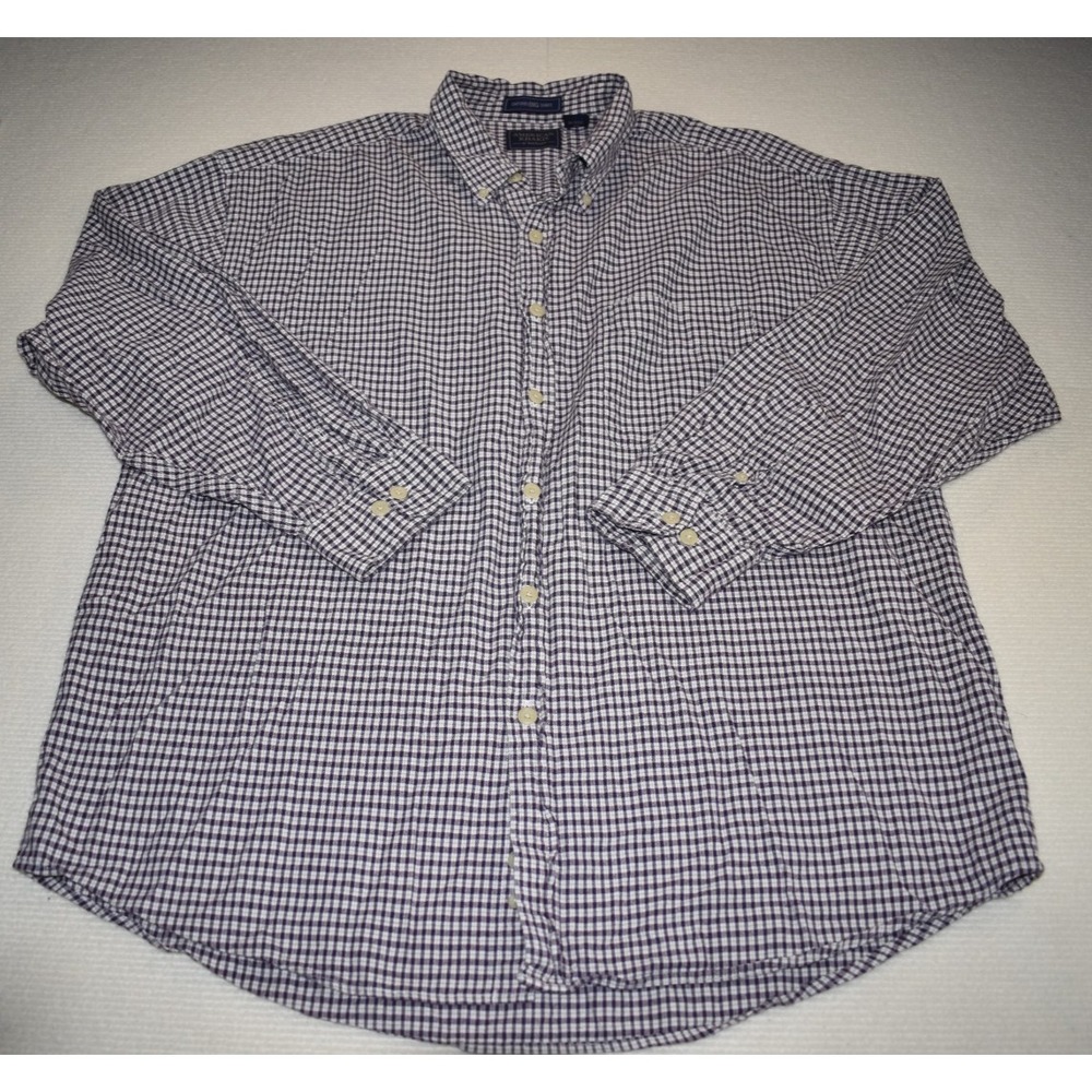 Van Heusen SZ L American Khakis Oxford BIG Shirt Mens Purple Check